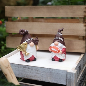 Garden gnomes resin statues set with football theme and trophy for outdoor decor