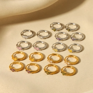 18K gold plated stainless steel hoop earrings with marquise-cut colored zircon stones