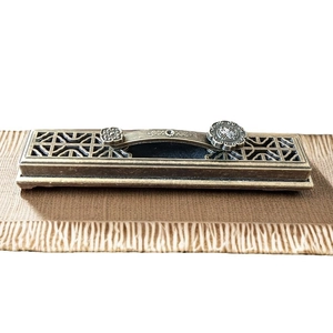 Antique bronze alloy incense burner with traditional hollow carved lid for home decor