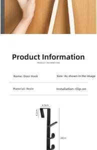 Detailed size chart for black 28cm over-the-door hooks with 4.5cm slot width