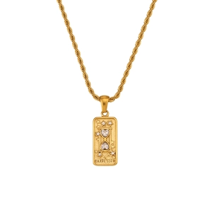 Gold stainless steel tarot necklace with hourglass pendant and Carpe Diem engraving