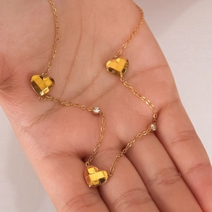 18k gold plated stainless steel heart pendant necklace with cubic zirconia details