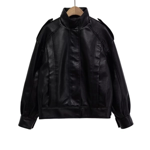 Veste En Similicuir PU Femme Chic Col Montant Biker Moto Manteau Épaulettes Fermeture Éclair Streetwear Texture Grainée