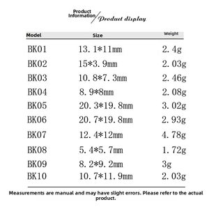 Detailed size and weight chart for 24K gold plated stainless steel DIY animal pendants