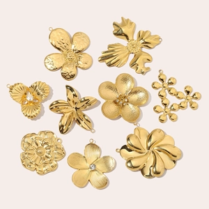 French vintage gold flower titanium steel pendants for DIY jewelry necklaces
