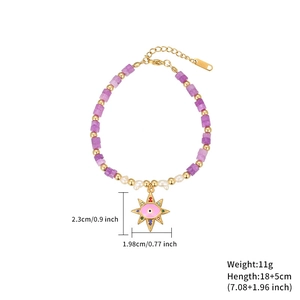 Bracciale in acciaio inossidabile con perline viola e ciondolo a stella malocchio