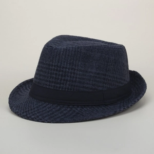 Cappello fedora vintage in lana a quadri stile inglese da uomo con tesa e fascia.