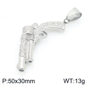 Detailed view of silver revolver pendant with floral engravings, 50x30mm size