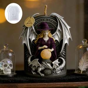 Molde de silicona relieve bruja dragón para velas DIY y esculturas de resina 3D