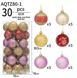 Detail view of 30pcs 6cm colorful Christmas ball set with glitter patterns in a clear barrel