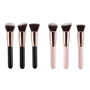 Set of 6 professional foundation brushes with round, flat, and angled heads in pink and black