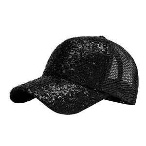 Casquette de baseball noire à paillettes avec filet respirant pour la protection solaire