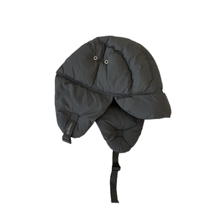 Winter quilted earflap trapper hat in dark grey with windproof chin strap and metal vents
