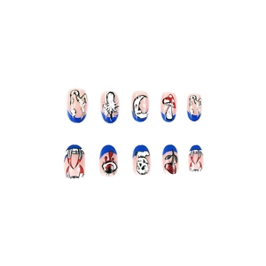 Classic Gothic press-on nails set featuring hand-painted snake, mushroom, and eye art patterns