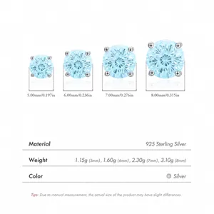 S925 sterling silver light blue gemstone stud earrings size comparison 5mm to 8mm