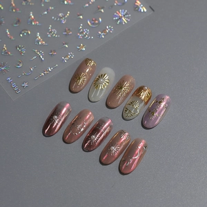 3D gold and silver sun moon star nail art stickers with metallic texture model M093