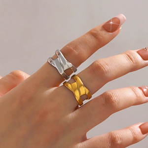 Geometric Cross Open Ring Stainless Steel Gold Plated Minimalist French Vintage Intertwined Band For Women