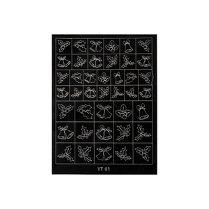 Christmas nail stickers with black and white bells and holly leaves patterns on sheet