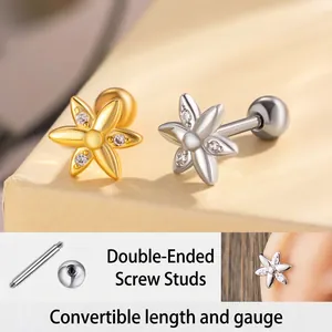 Orecchino A Lobo Fiore Cartilagine Acciaio Titanio Zircone Intarsiato Delicato Piercing Gioielli Per Donne Dolce Floreale