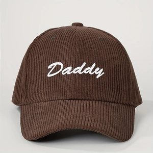 Retro dark brown corduroy baseball cap with Daddy embroidery and adjustable strap