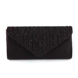 Elegant black pleated evening clutch bag with sparkling beaded rhinestones for women