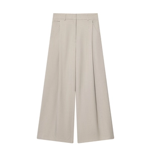 Women High Waist Wide Leg Trousers Pleated Polyester Solid Color Business Casual Office Work Pants