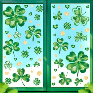 St Patricks Day Autocollants De Fenêtre PVC Trèfle À Quatre Feuilles Pièces D'or Décalcomanies Pour Verre Mur Déco Fête Irlandaise