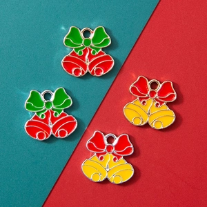 Christmas Bell Charms Alloy Enamel Bowknot Double Bells Pendants For DIY Jewelry Making Bracelet Necklace Holiday Decor