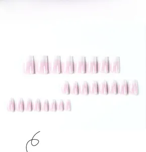 Detail view of 24 pieces square coffin ombre press on nails with pink white gradient