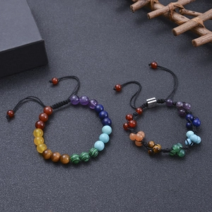 Adjustable seven chakra natural stone braided bracelet with colorful yoga healing beads