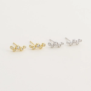 Elegant s925 silver bubble curved stud earrings with zirconia in gold and silver finish