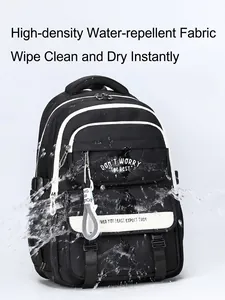 Waterproof black school backpack for high school students with multi-zipper compartments