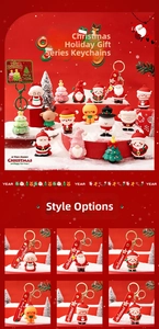 Close-up of assorted silicone Christmas keychains with snowman and reindeer characters