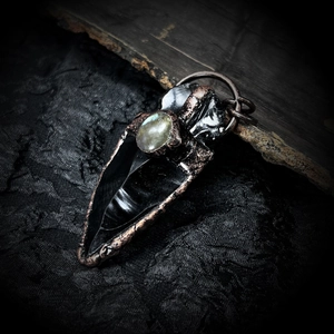 Vintage Gothic Arrowhead Pendant Necklace With Obsidian And Labradorite Bronze Indian Tribal Style Jewelry For Men Women
