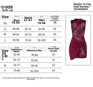 Size chart for lace bodycon dress showing chest waist and hip measurements in cm