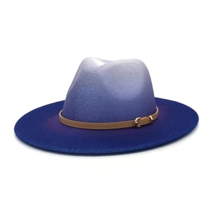 Purple and blue gradient wool felt western cowboy jazz hat with leather buckle strap