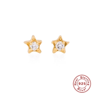 Sparkling S925 sterling silver star stud earrings with gold plating and clear zircon stones