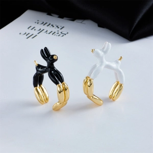 Balloon Animal Dog Rabbit Open Ring Copper Gold Plated Enamel Adjustable Fashion Jewelry Women Modern Art Style