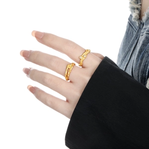 Irregular textured gold S925 sterling silver open rings with sparkling diamond accents