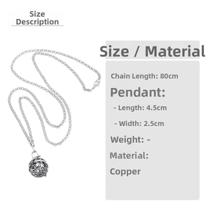 Detailed size specifications for a retro hollow flower locket pendant with 80cm long chain