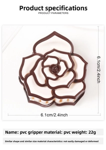 Detailed specs of the 2.4 inch rose flower hair claw clip in brown and beige PVC