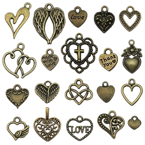 Vintage Zinc Alloy Heart Pendants Mixed Antique Bronze Love Angel Wings Charms For DIY Necklace Bracelet Jewelry Making Accessories