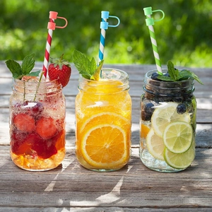 Reusable silicone straw covers and striped straws for 8mm/10mm mason jar drinks