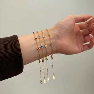 S925 sterling silver bracelets with round opal stones in red, blue, and white colors