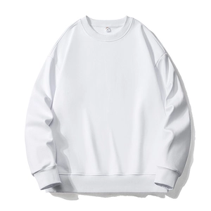 Classic white drop shoulder sweatshirt with ribbed crew neck and cuffs for men