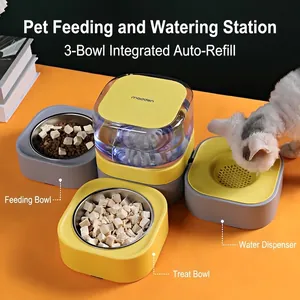 Automatische 3-in-1 voerbak en drinkbak met roestvrijstalen kommen en waterreservoir voor kat