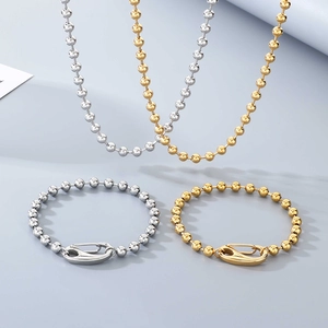 Set of 6mm gold and silver bead chain necklaces and bracelets with lobster clasps