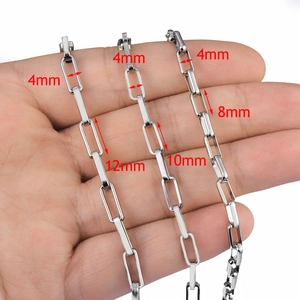 Polished silver stainless steel long box link chains in three oval sizes for DIY jewelry