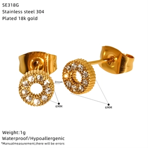 Technical specifications for 6mm 18k gold plated stainless steel zircon stud earrings
