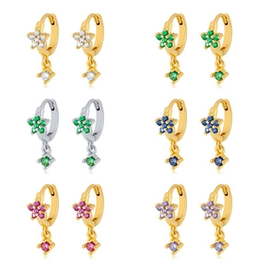 Minimalist Flower Drop Earrings For Women Micro Inlaid Zirconia Copper Jewelry With 925 Sterling Silver Earring Post Elegant Niche Design